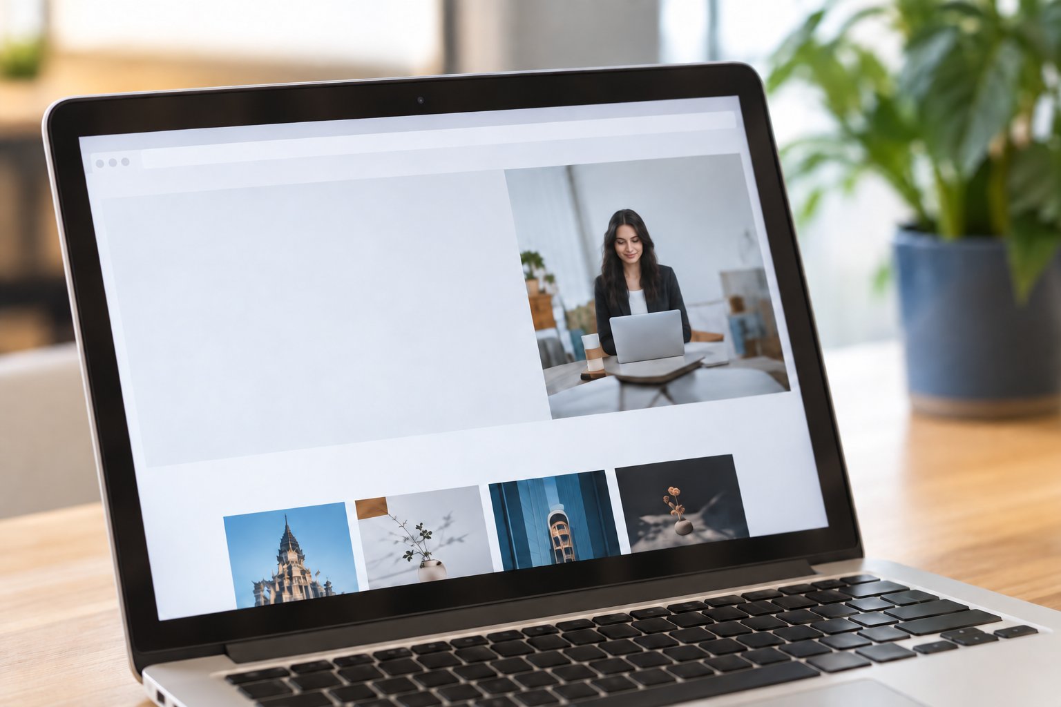 ノートPCに表示されたWebサイトの制作画面